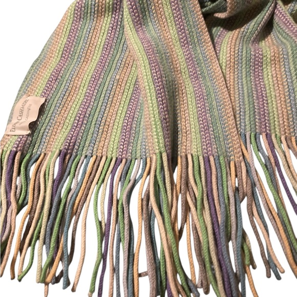 Eldon Multi Coloured Cashmere Striped Scarf with Tassels - Picture 3 of 6